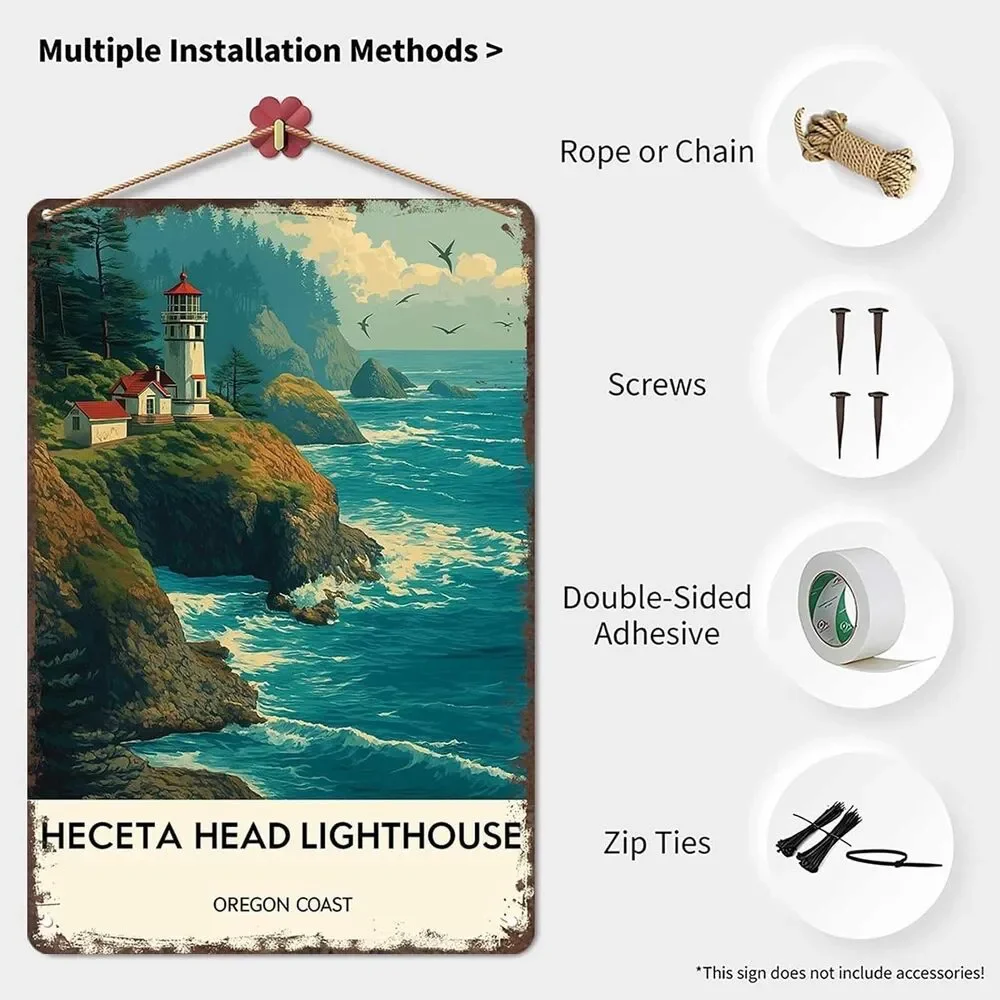 Heceta Head Lighthouse Oregon Metal Sign 8x12 Aluminum Wall Art Home Decor New